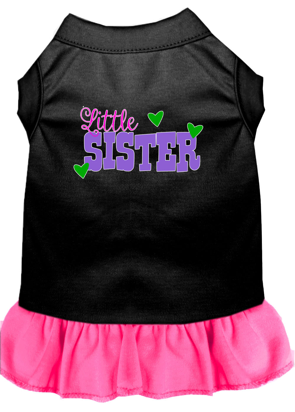 Little Sister Screen Print Dog Dress Black with Bright Pink XL